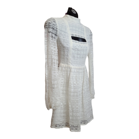 BCBGeneration sheer Lace Long Sleeve cutouts cream mini dress lined flare 0 - Picture 5 of 16